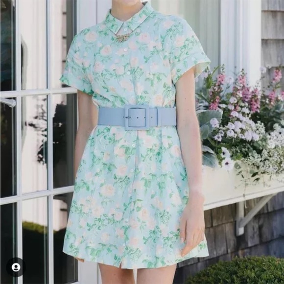 Hill House The Laura Dress Shirtdress Blue Roses Linen Belted Short Mini - Picture 1 of 11